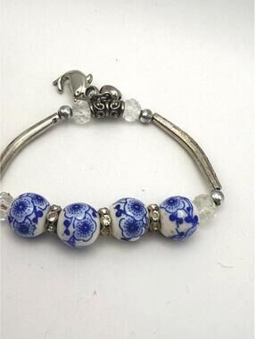 Handmade Blue and White Beaded Bracelet